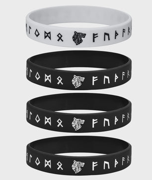 Mprainbow Heren Viking Rune Armband - Wolf Design, Zwart/Wit Siliconen Polsband