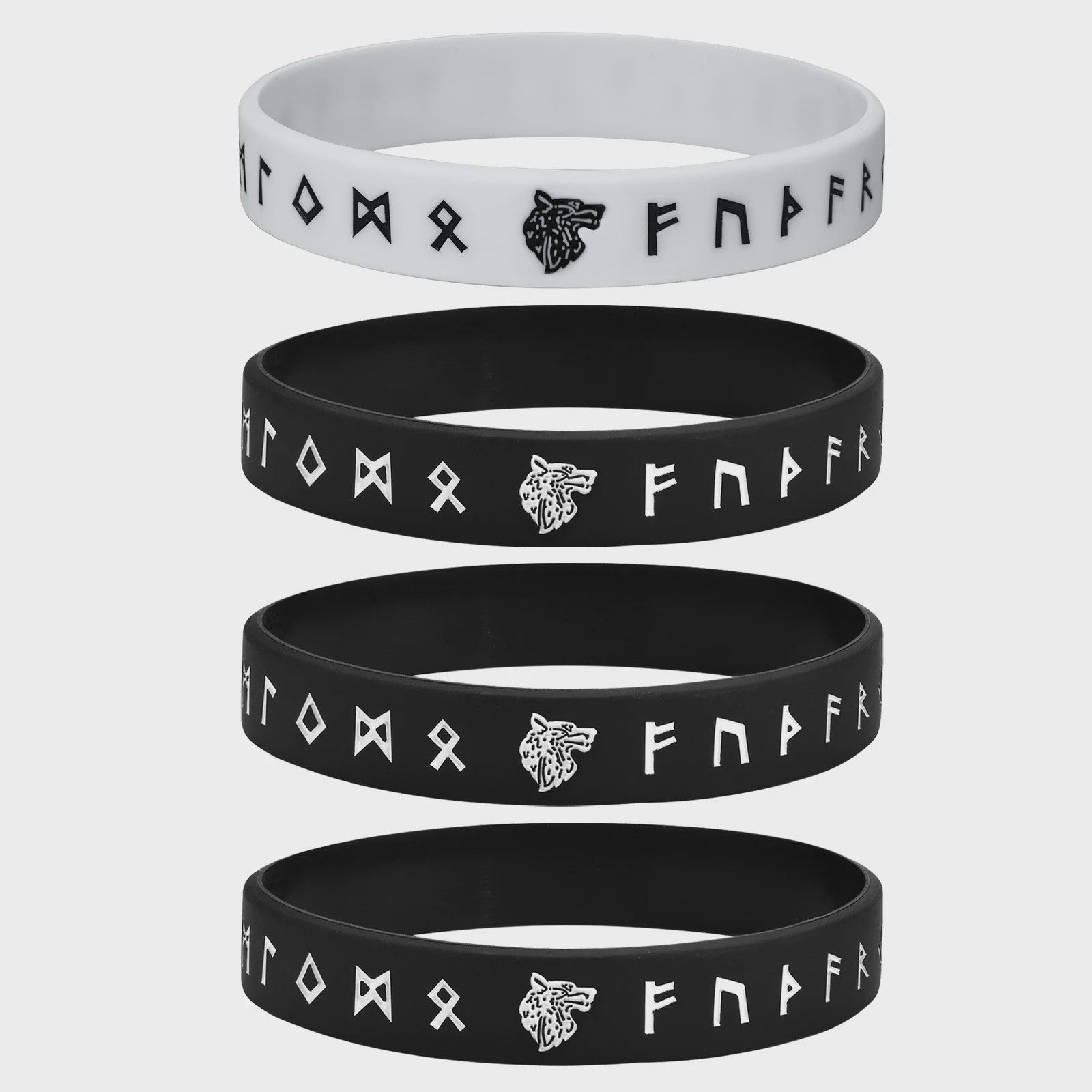 Mprainbow Heren Viking Rune Armband - Wolf Design, Zwart/Wit Siliconen Polsband