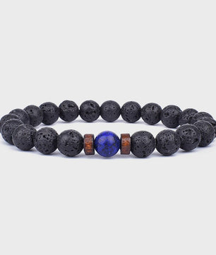 Natuursteen Armband Heren Dames - Lava & Hout Kralen 8mm