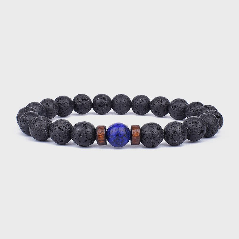 Natuursteen Armband Heren Dames - Lava & Hout Kralen 8mm
