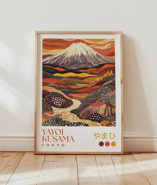 Japanse Kunst Poster: Yayoi Kusama Stijl Vliegende Kraanvogels & Koi Vissen