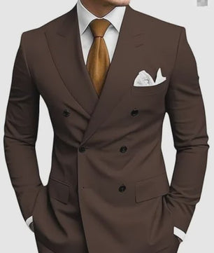 Luxe Bruin Herenpak - Double Breasted, Peak Lapel, Slim Fit Blazer & Pantalon