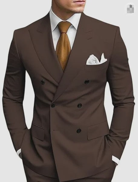 Luxe Bruin Herenpak - Double Breasted, Peak Lapel, Slim Fit Blazer & Pantalon