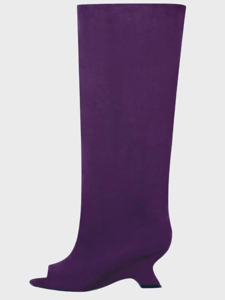 Dames Laarzen met Peep-toe, Hoge Schuine Hak en Kniehoge Schacht - Zomer/Lente Collectie