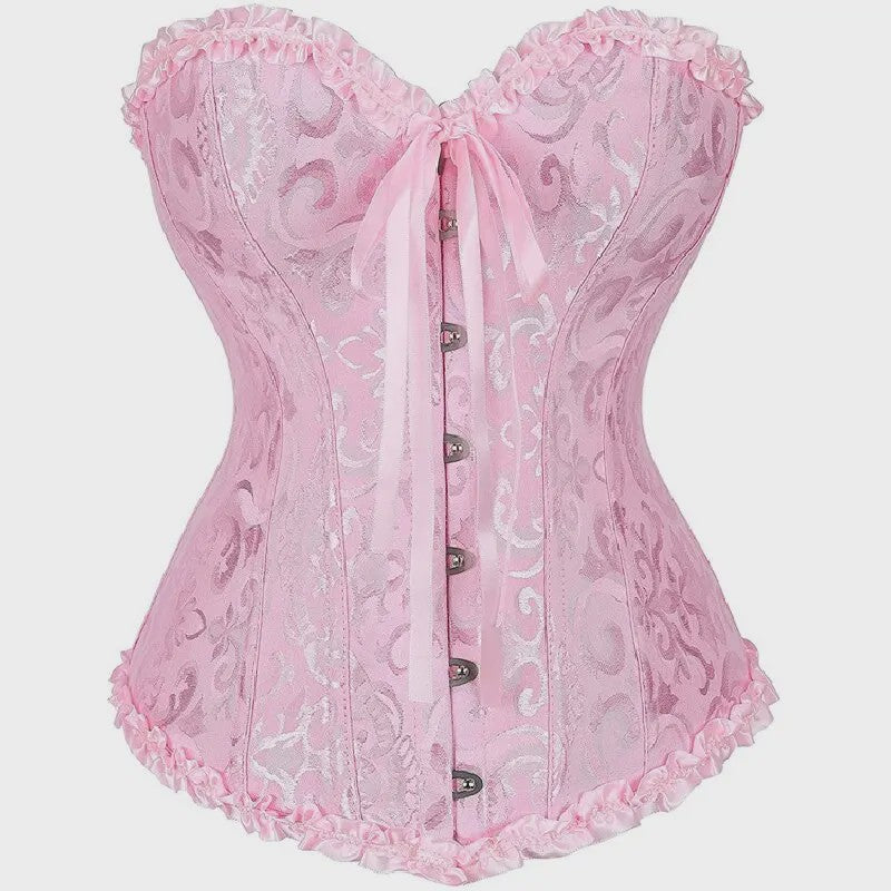 Victoriaans Jacquard Corset Top met Kant en Bloemenprint - Sexy Bustier voor Dames