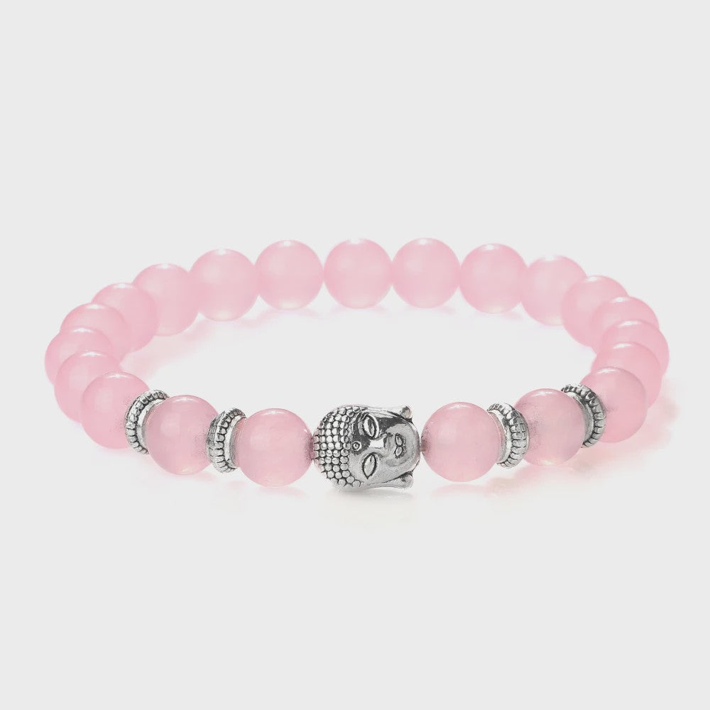 Buddha Hoofd Kralen Armbanden - Natuursteen (Tijgeroog, Vulkanisch, Malachiet, Rozenkwarts)