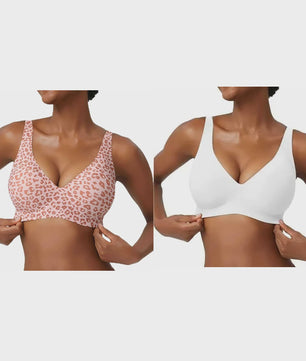 Seamless Beugelvrije BH met Luipaardprint - Diepe V-hals & Push-up Effect