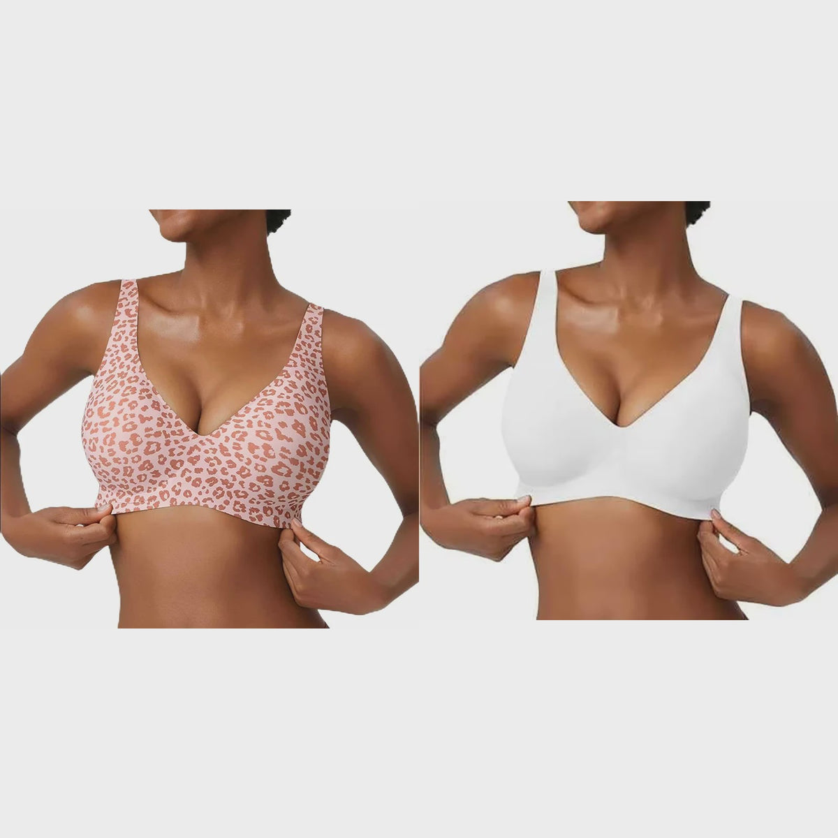 Seamless Beugelvrije BH met Luipaardprint - Diepe V-hals & Push-up Effect