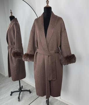 Luxe Dames Woljas met Bontkraag en Riem - Kort & Elegant