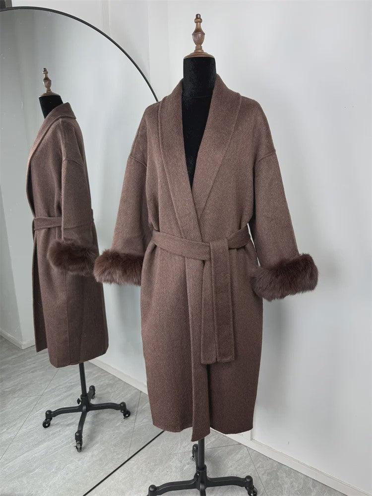Luxe Dames Woljas met Bontkraag en Riem - Kort & Elegant