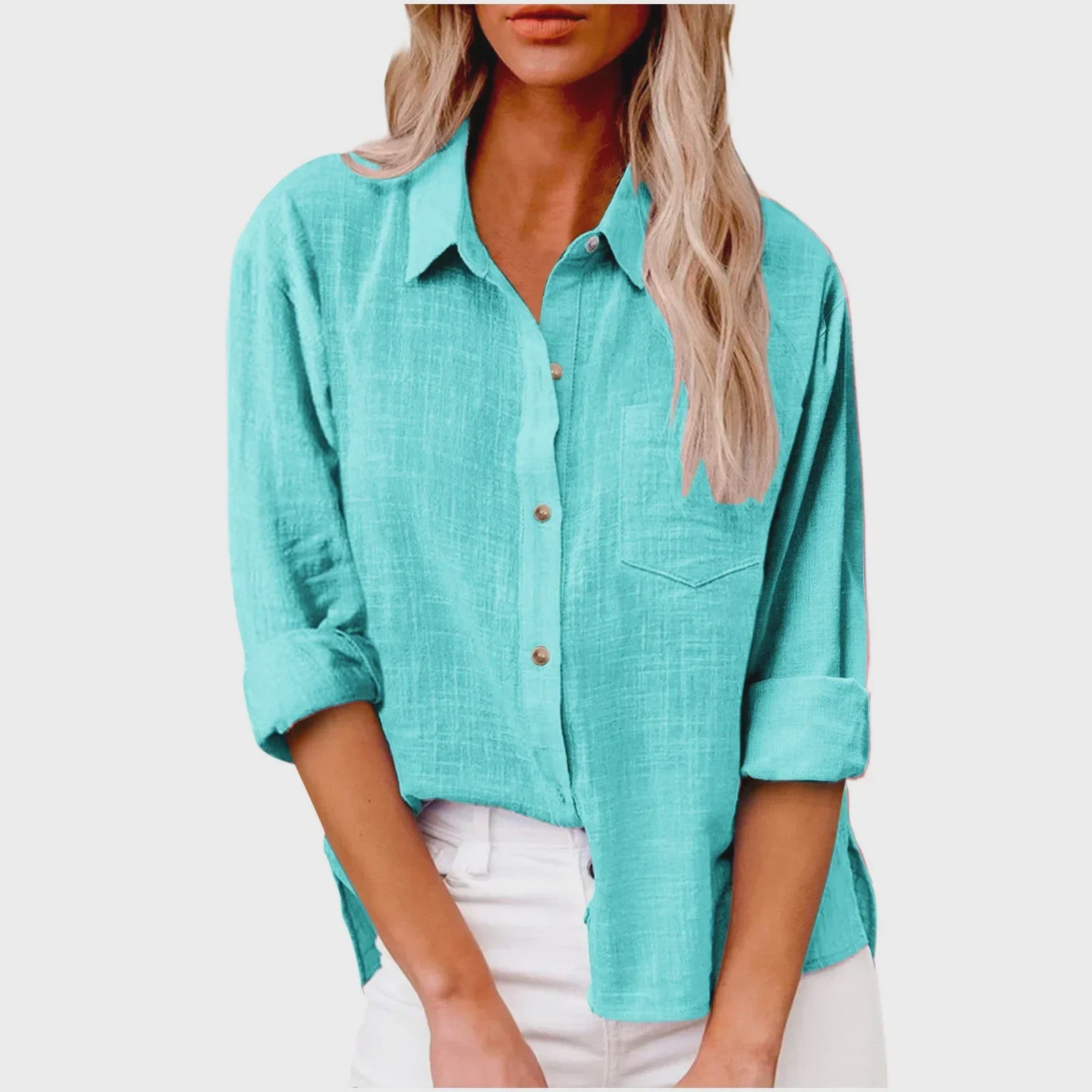 Dames Blouse met Lange Mouwen - Katoen Linnen Look