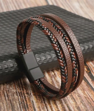 Stijlvolle Heren Armband van Gevlochten Leer - Multi-layer Fashion Accessoire