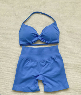 Naadloze Yogaset Dames: Sportbeha met Halternek & High Waist Shorts