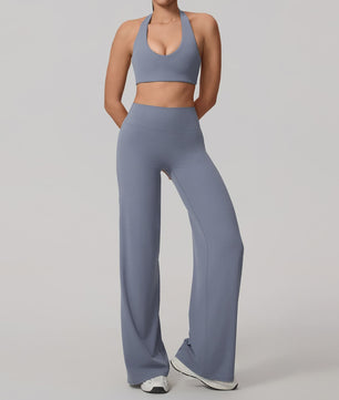 Dames Sportset: Sneldrogende Yoga Top met U-hals en Bell-Bottoms