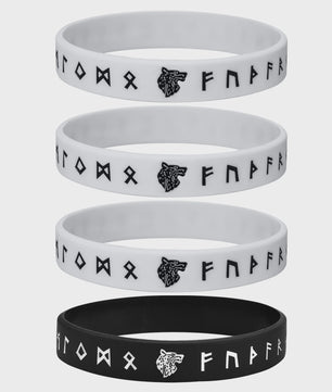 Mprainbow Heren Viking Rune Armband - Wolf Design, Zwart/Wit Siliconen Polsband