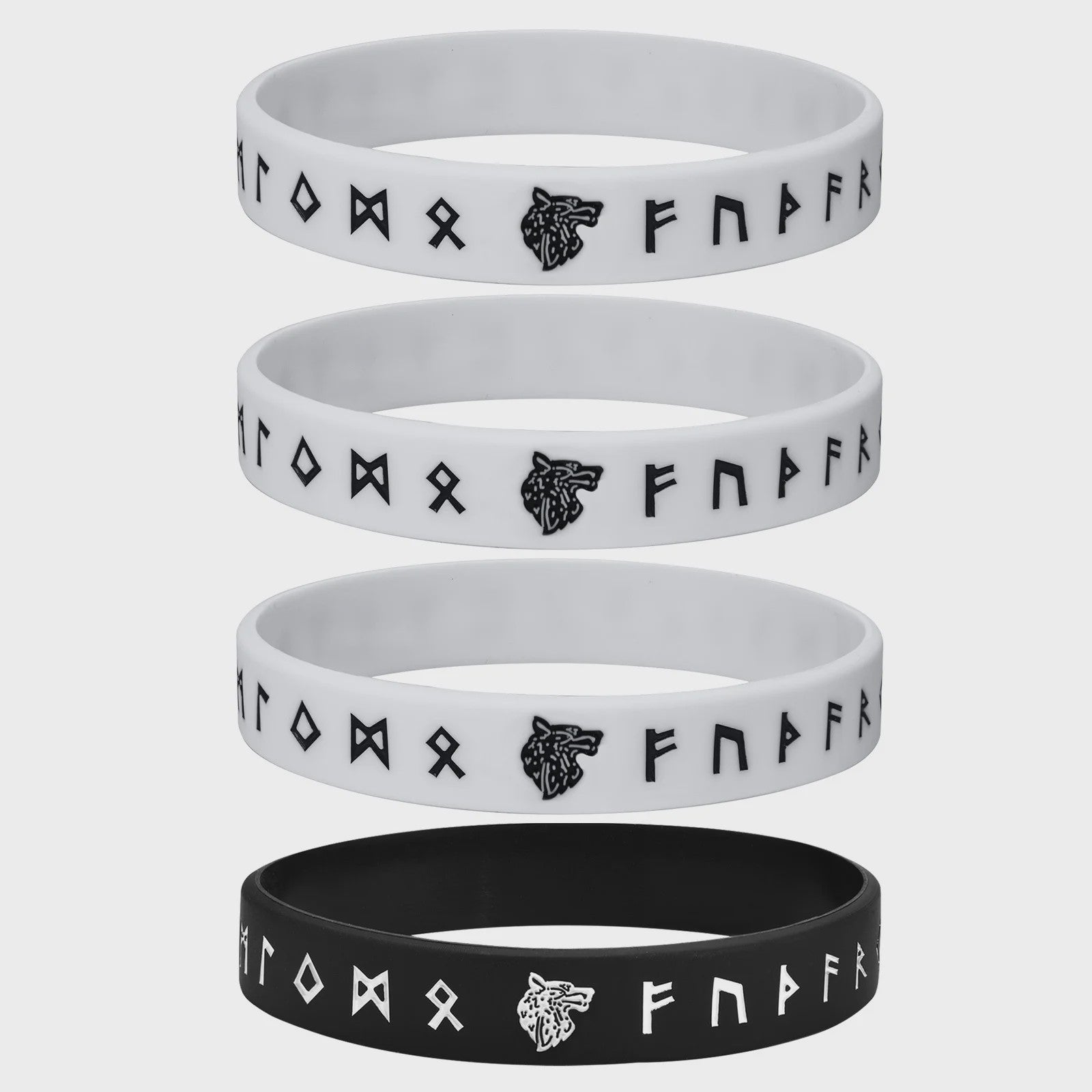 Mprainbow Heren Viking Rune Armband - Wolf Design, Zwart/Wit Siliconen Polsband