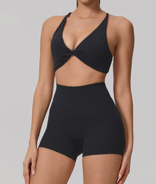 Dames Yoga Set 2-Delig: Sneldrogend Sportpak met Lange Mouwen Top en Hoge Taille Shorts