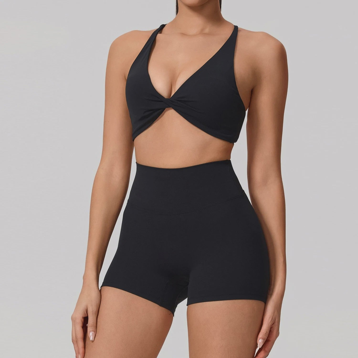 Dames Yoga Set 2-Delig: Sneldrogend Sportpak met Lange Mouwen Top en Hoge Taille Shorts