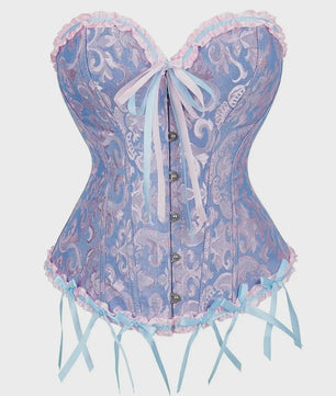 Victoriaans Jacquard Corset Top met Kant en Bloemenprint - Sexy Bustier voor Dames