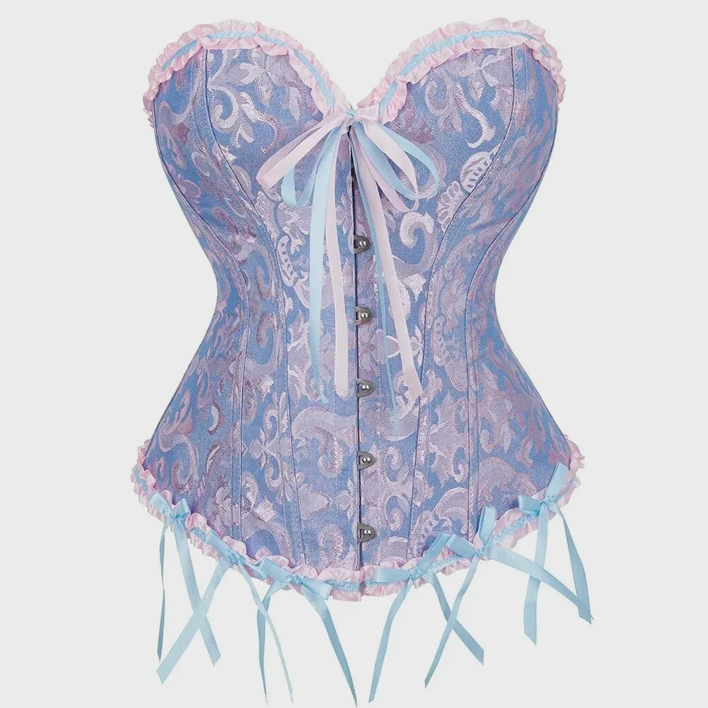 Victoriaans Jacquard Corset Top met Kant en Bloemenprint - Sexy Bustier voor Dames