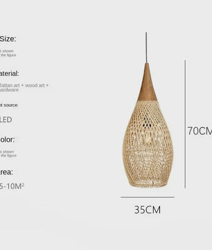 60cm Wabi Sabi Rotan Hanglamp - Japanse Retro Design voor Woonkamer & Eetkamer