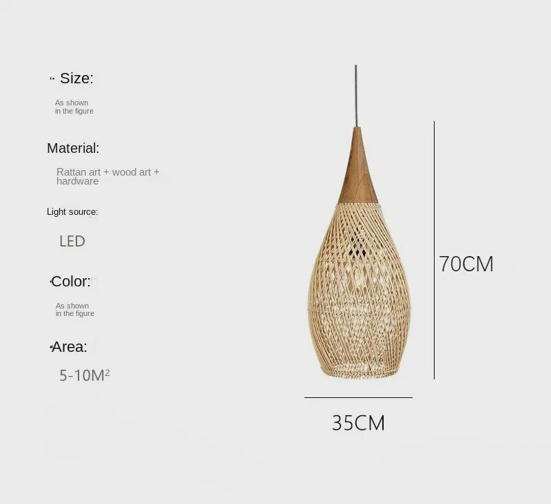 60cm Wabi Sabi Rotan Hanglamp - Japanse Retro Design voor Woonkamer & Eetkamer