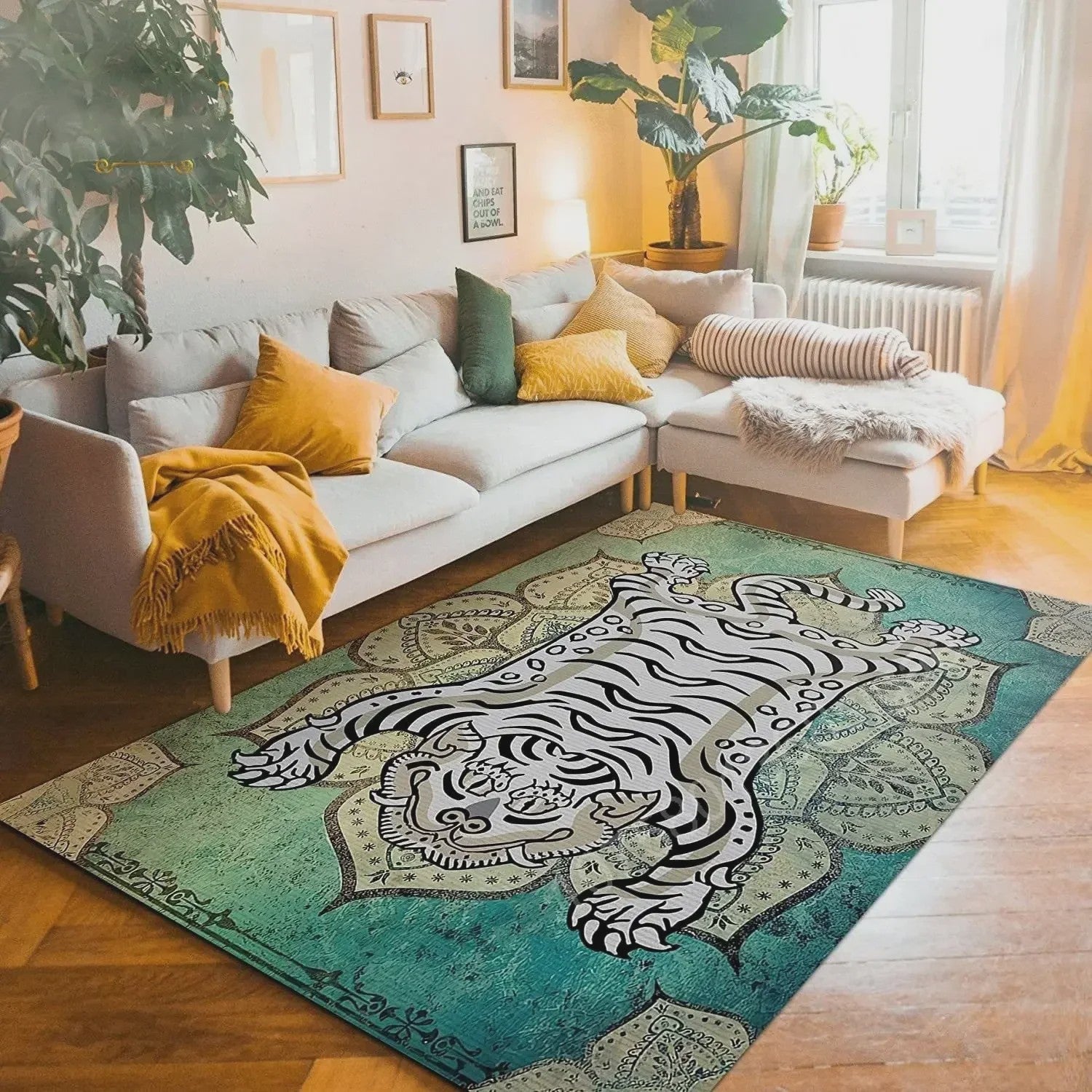 Bohemian Tibetaanse Tijger Vloerkleed - Antislip Decoratief Kleed voor Woonkamer & Slaapkamer