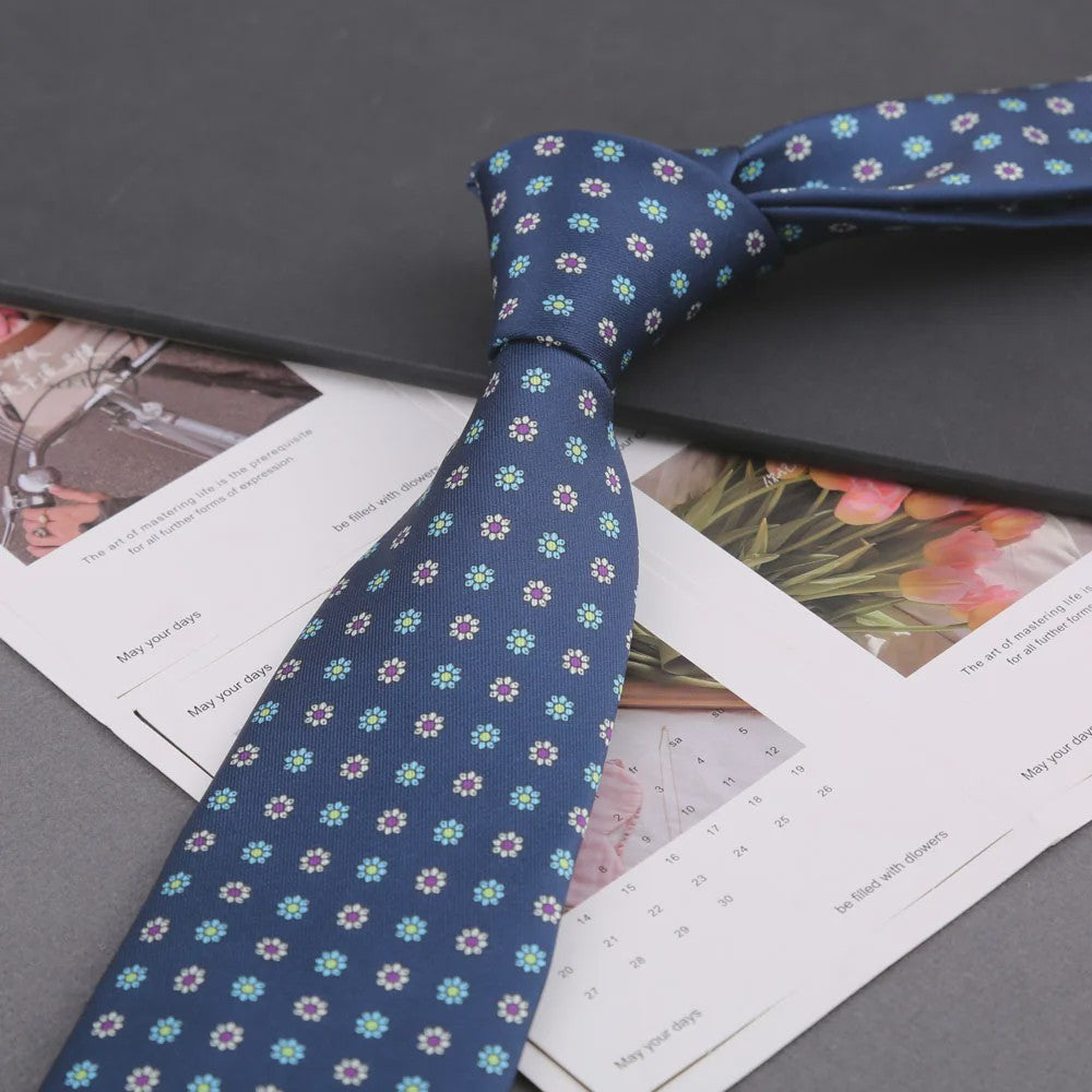 Klassieke Heren Strikdas - Imitatie Zijde met Polka Dot & Bloemendessin