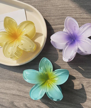 3x Grote Boho Bloemen Haarclips Acryl - Gradient Kleuren & Hawaii Stijl Haaraccessoires voor Dames