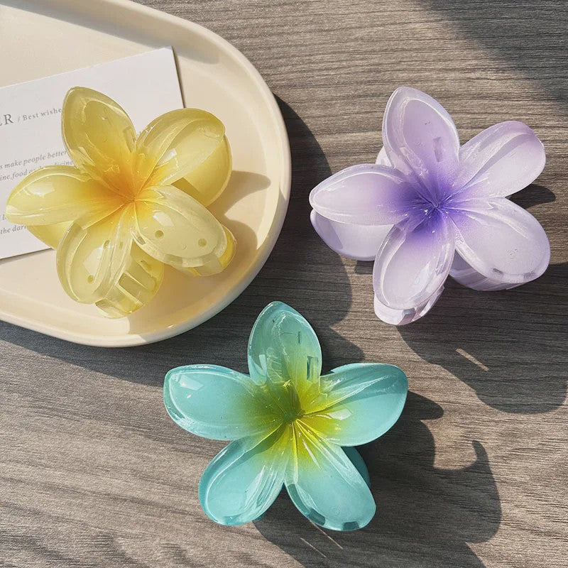 3x Grote Boho Bloemen Haarclips Acryl - Gradient Kleuren & Hawaii Stijl Haaraccessoires voor Dames