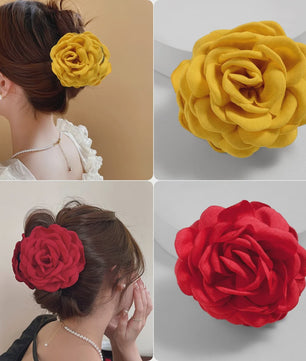 Bloem Haarclip Dames - Katoen Stof Rozen Klip - Medium Maat - Koreaanse Stijl Haarsieraad