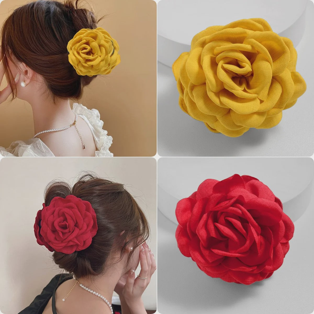 Bloem Haarclip Dames - Katoen Stof Rozen Klip - Medium Maat - Koreaanse Stijl Haarsieraad