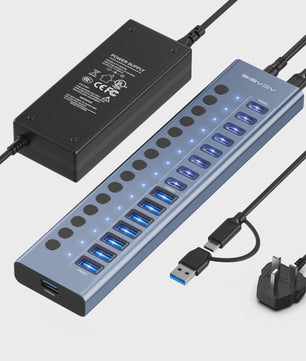 Acasis 16-Poorts USB Hub 10Gbps met Individuele Schakelaars & Snelle Data Transfer
