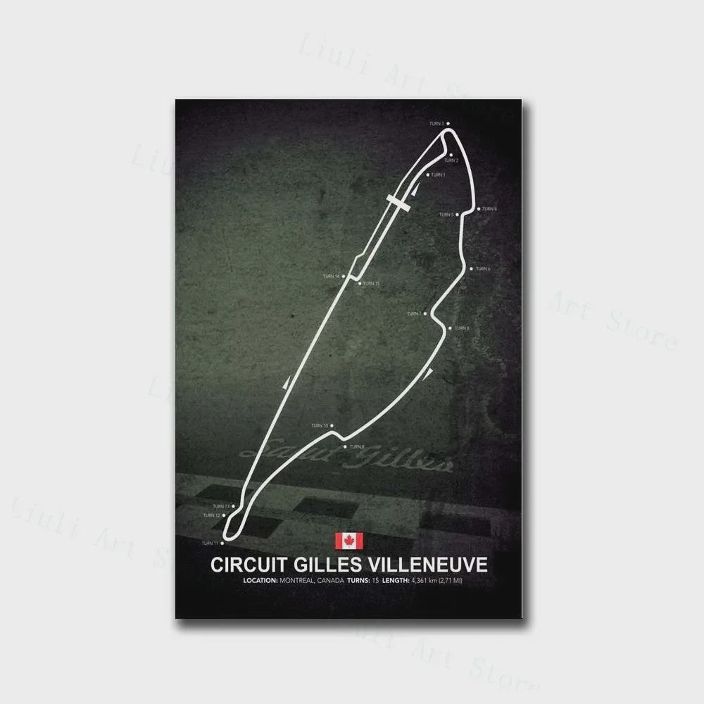 Formule 1 Circuit Poster Canvas - F1 Race Track Kunst Print voor Woonkamer Decoratie