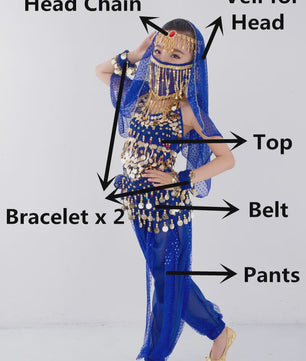 Kind Buikdans Kostuum Set: Broek, Sluier & Accessoires (2-8 Delig)