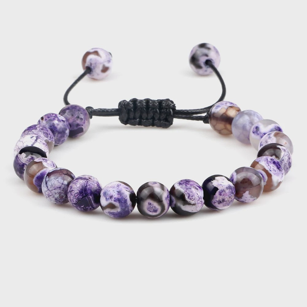 Verstelbare Natuursteen Armband - 8mm Agate & Onyx Kralen voor Mannen en Vrouwen