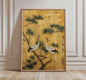 Japanse Kraanvogel Poster - Vintage Ukiyo-e Muurkunst met Rode Zon en Pijnboom