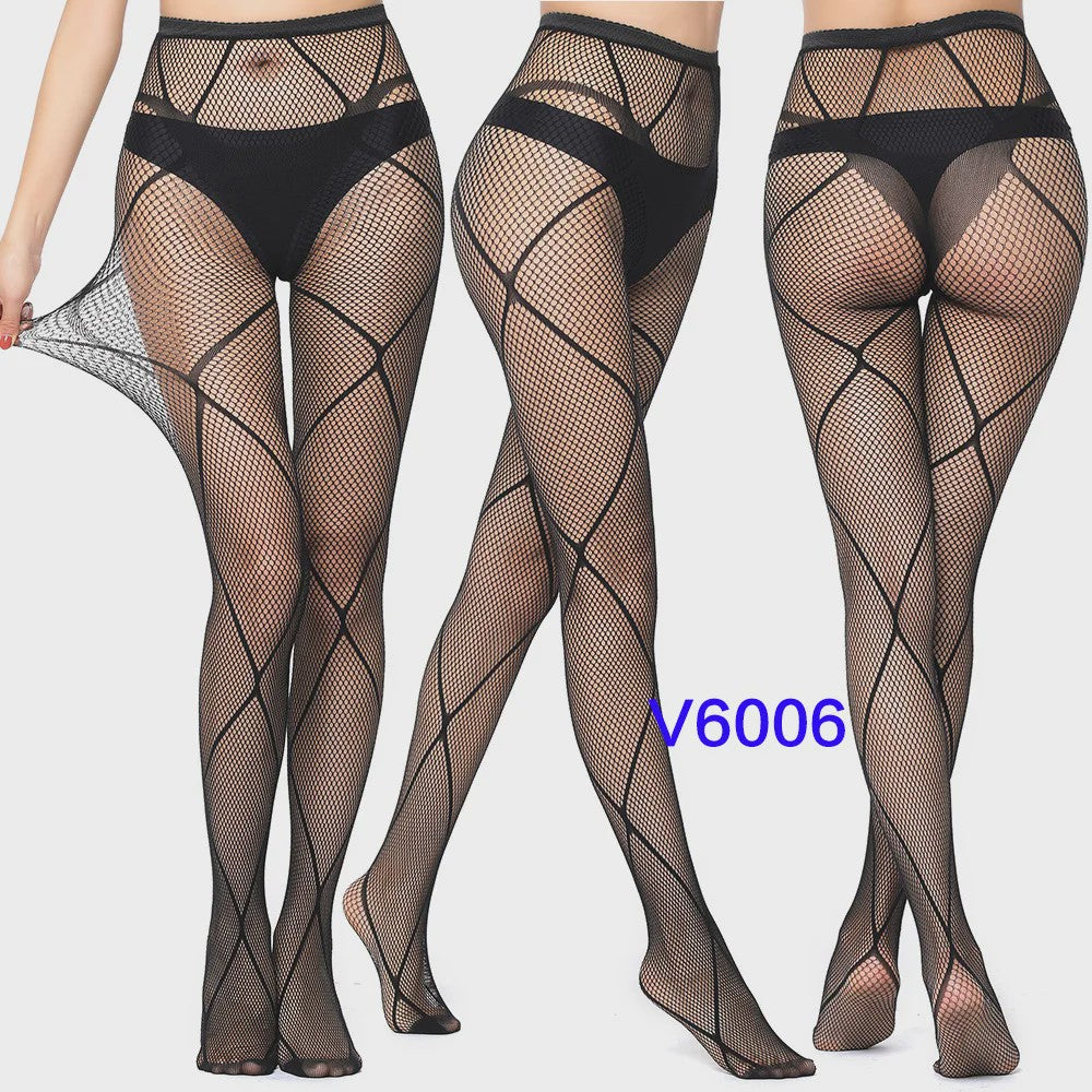Dames Visnet Panty's met Jacquard Weefsel - Gothic Kant & Spider Net Stijl