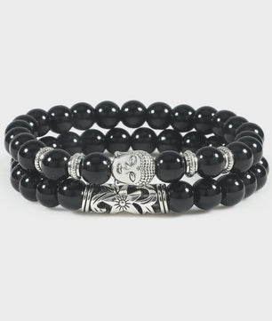 Set van 2 Houten Kralen Armbanden met Buddha & Natuursteen - Meditatie & Spirituele Sieraden