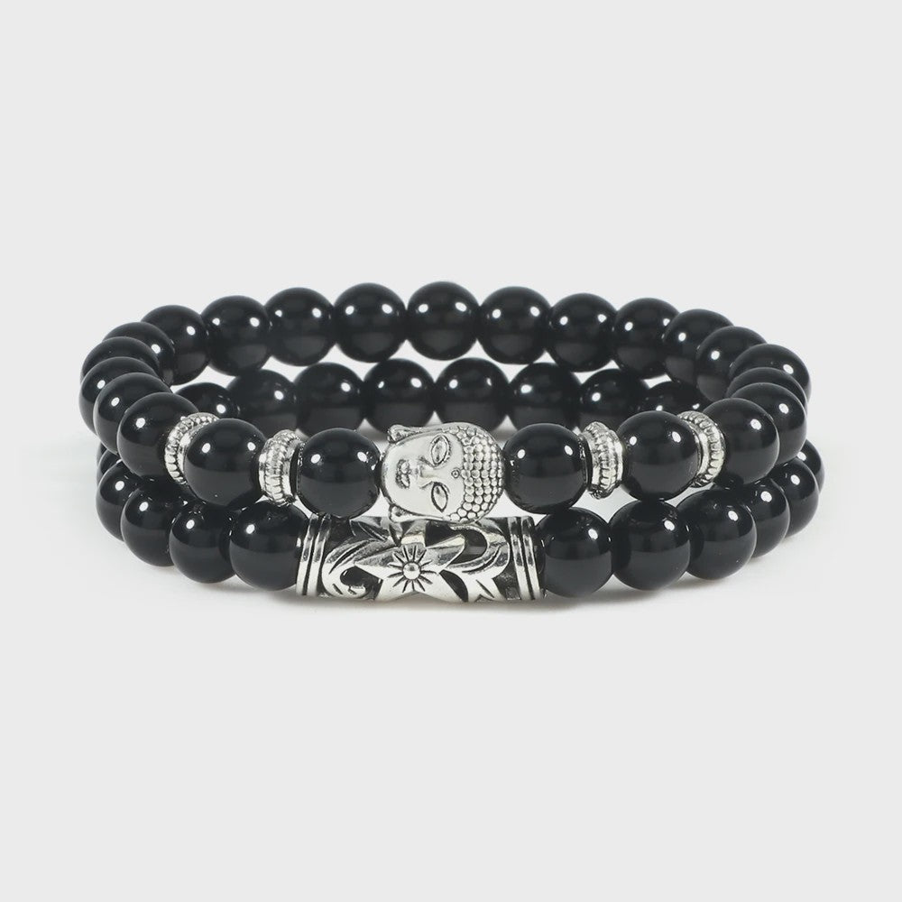 Set van 2 Houten Kralen Armbanden met Buddha & Natuursteen - Meditatie & Spirituele Sieraden