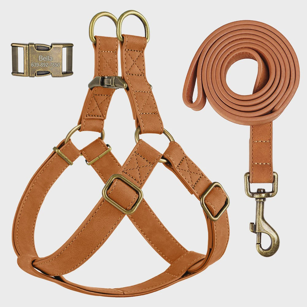Luxe PU Leder Hondentuig met Leash en Gepersonaliseerde ID Gesp - Duurzaam voor Kleine & Middelgrote Honden