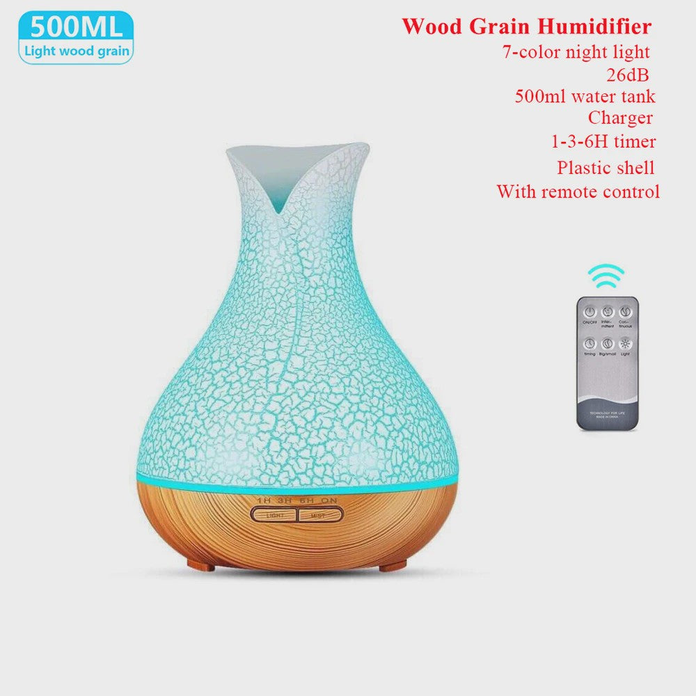 Aroma Diffuser met Houtnerf Design, 7 Kleuren LED en Afstandsbediening