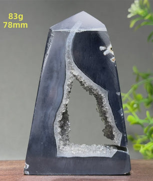 Zwarte Agaat Kristal Geode Obelisk - Natuurlijke Decoratie & Meditatie Steen
