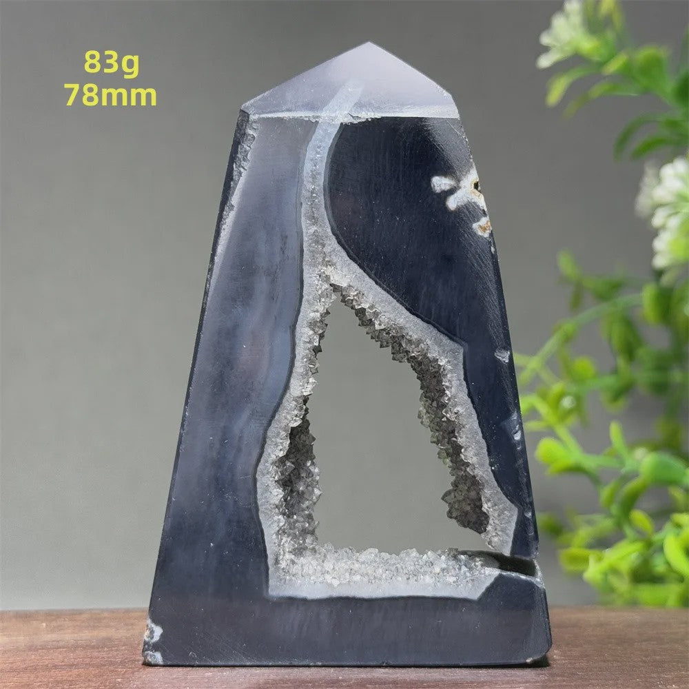 Zwarte Agaat Kristal Geode Obelisk - Natuurlijke Decoratie & Meditatie Steen