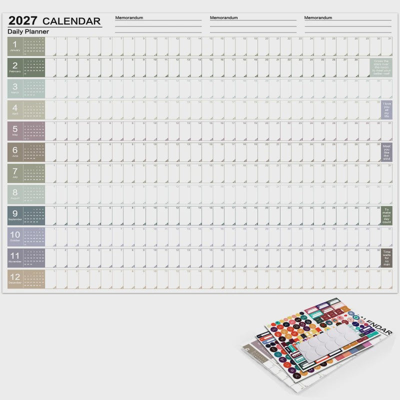 2027 Jaarplanner Kalender - Creatieve Wandkalender & Planner met Stickers