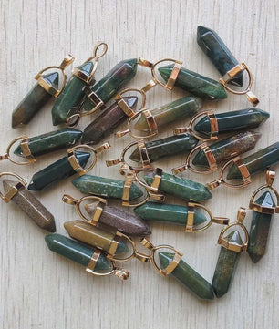 Natuurlijke Groene Aventurijn Kristal Pilaren Hangers - 24 Stuks Set voor Sieraden Maken