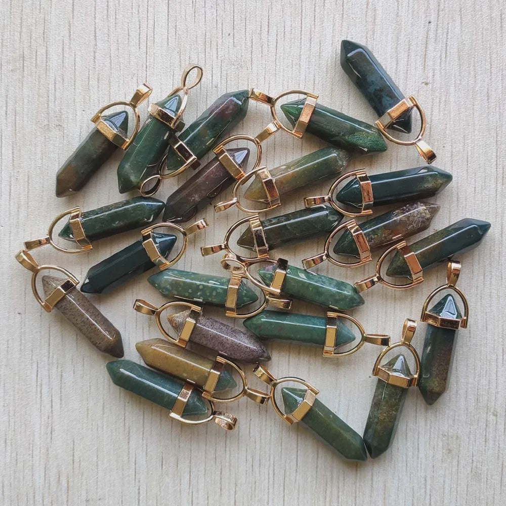 Natuurlijke Groene Aventurijn Kristal Pilaren Hangers - 24 Stuks Set voor Sieraden Maken