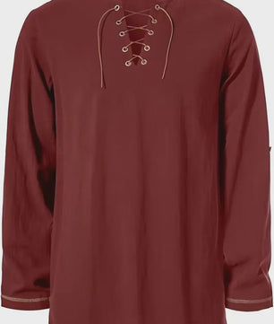 Heren Middeleeuwse Tuniek met Vetersluiting - Renaissance, Viking & Piraat Kostuum Shirt