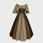 Middeleeuwse Retro Jurk met Contrastkleuren en Off-Shoulder Halslijn