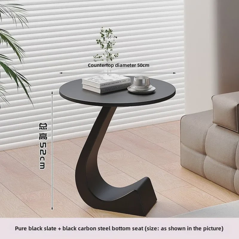 Luxe Ronde Bijzettafel met Rock Slab Look - Modern Design voor Woonkamer & Slaapkamer